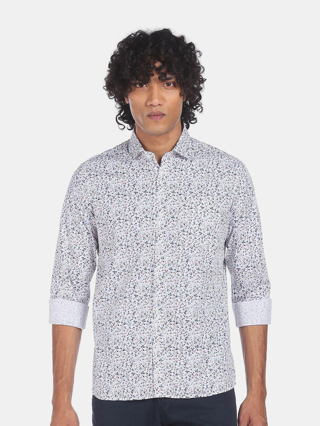 excalibur men white floral printed casual shirt