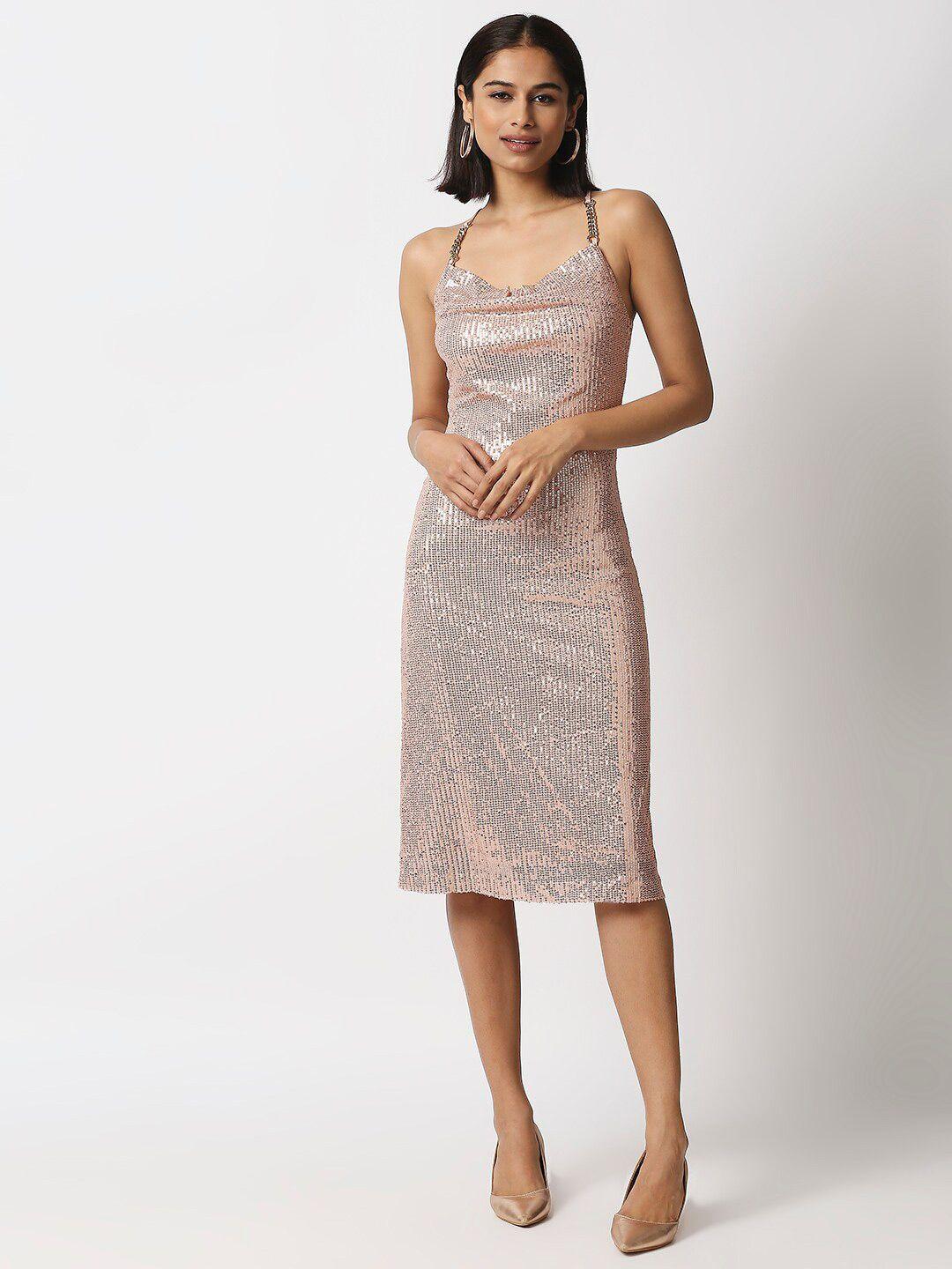 20dresses rose gold sequins embellished sheath dress