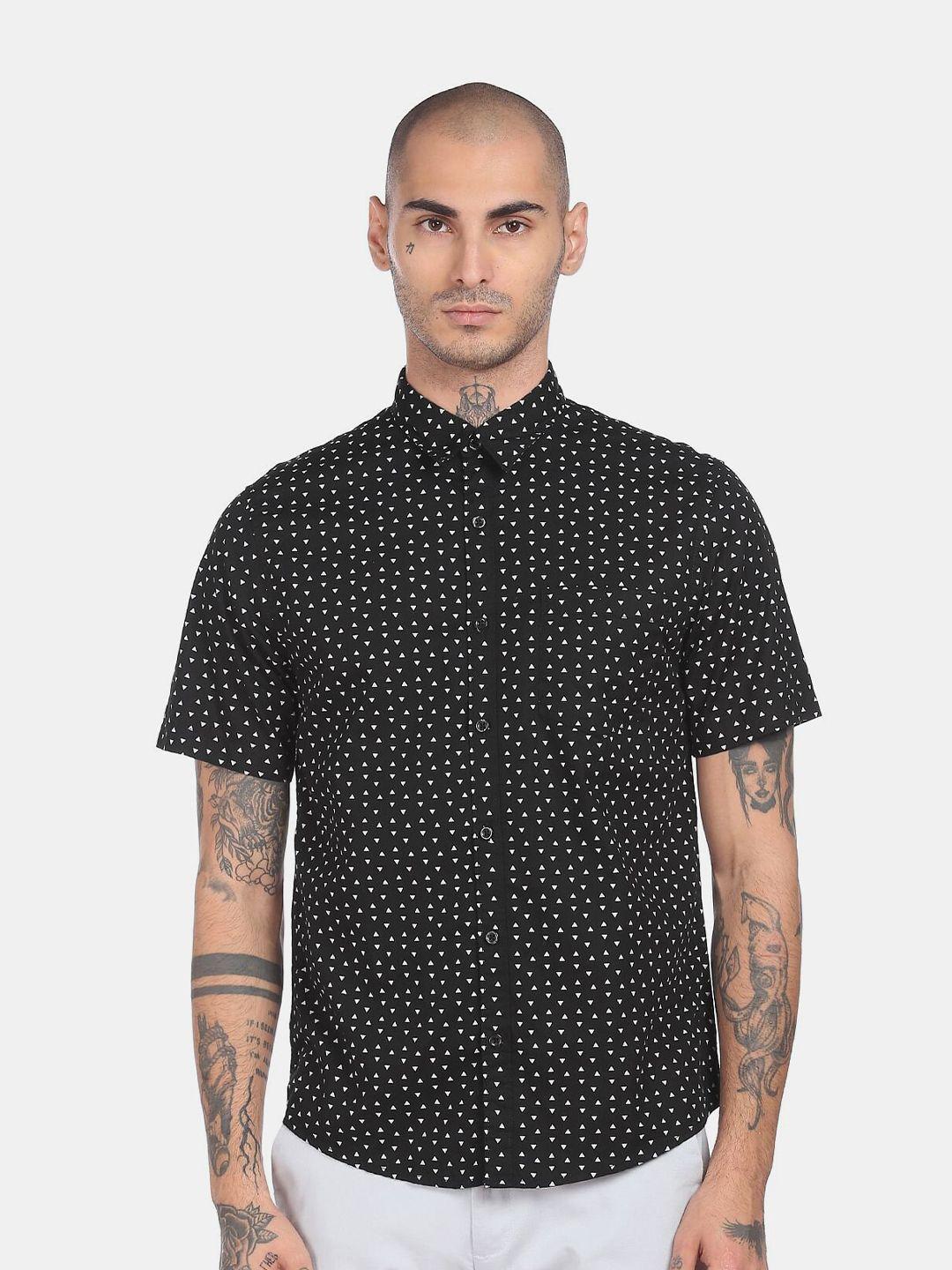 ruggers men black printed pure cotton casual shirt