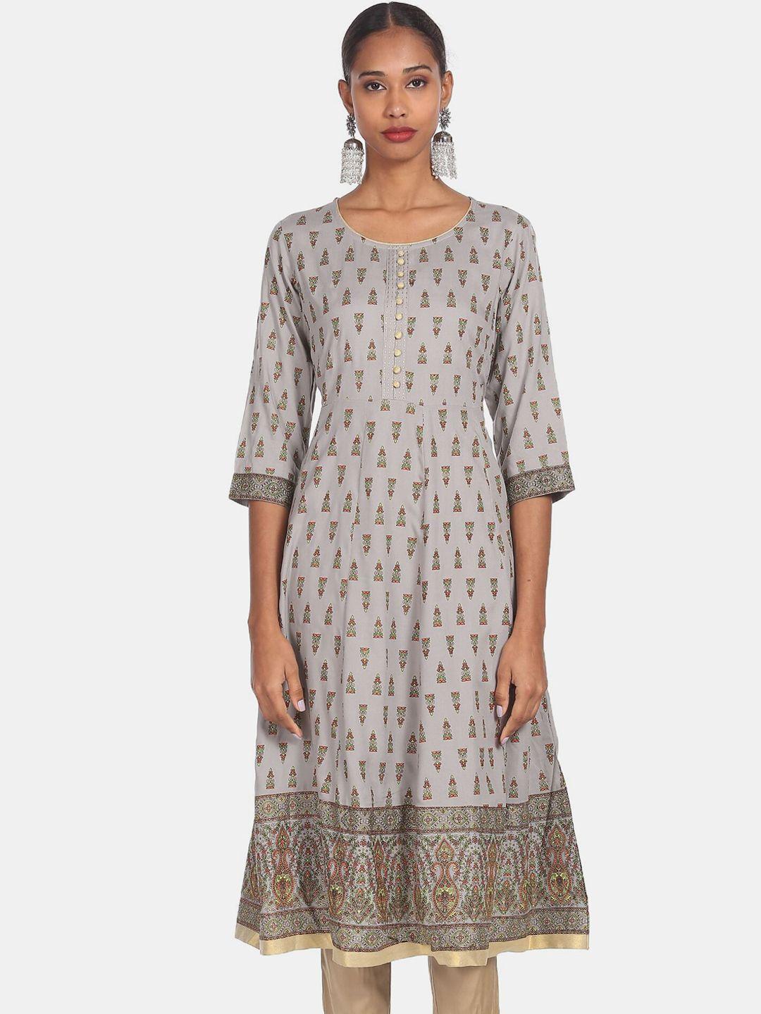 anahi women grey ethnic motifs printed anarkali kurta