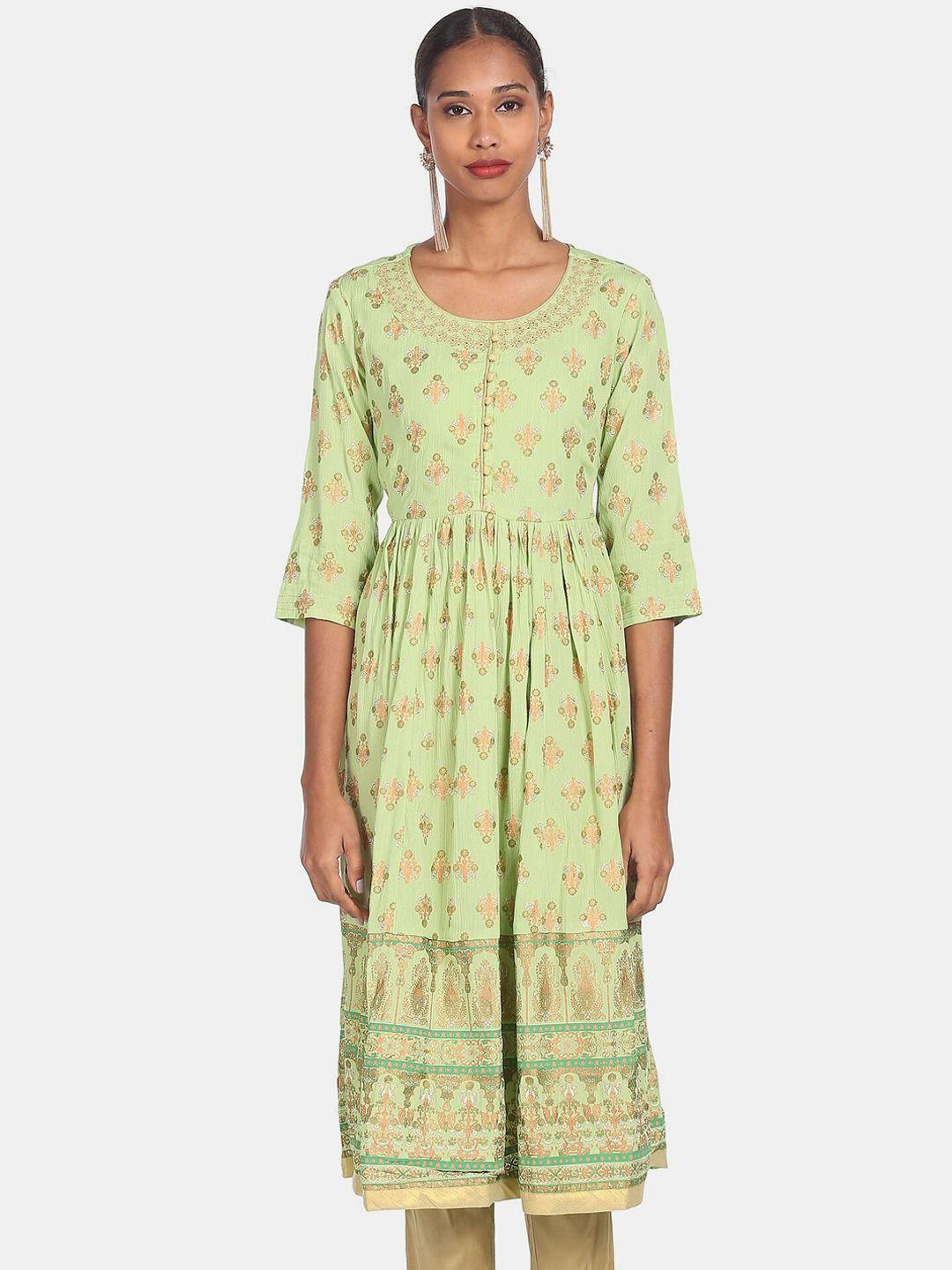 anahi women green ethnic motifs printed kurta