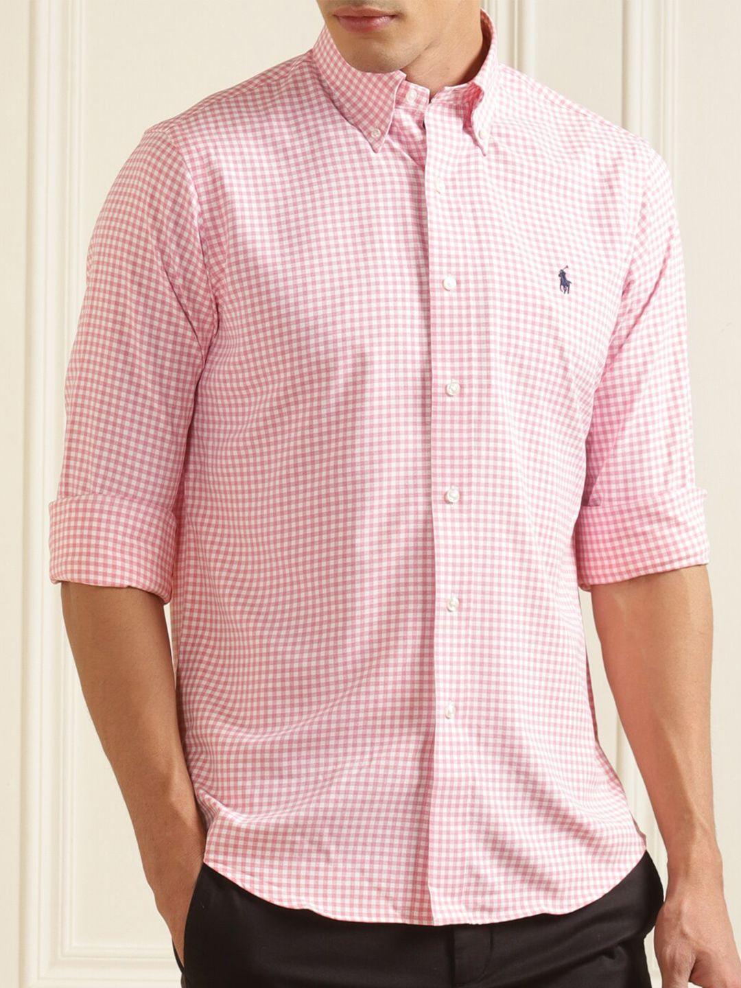 polo ralph lauren men pink gingham checked pure cotton formal shirt