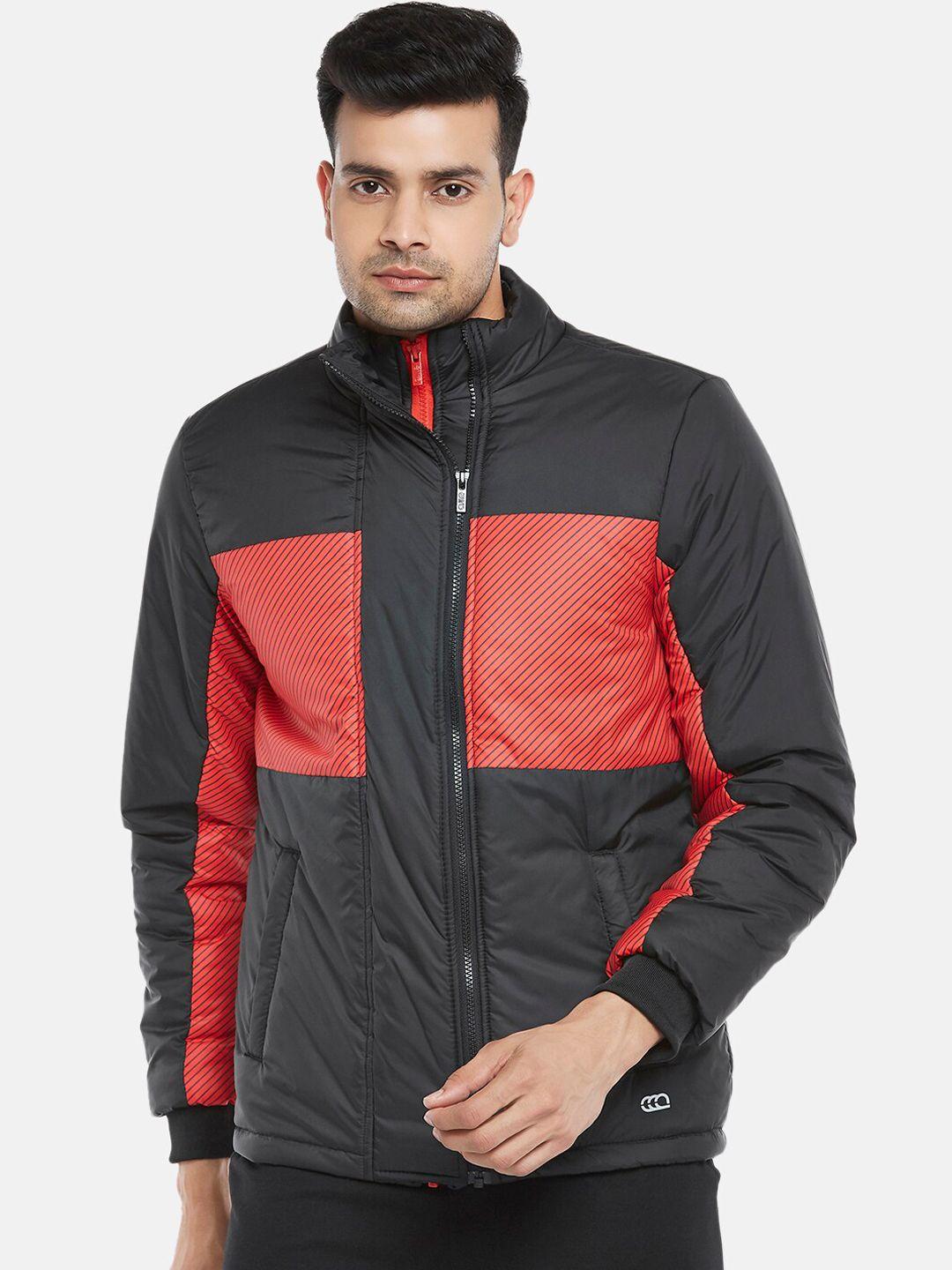 ajile by pantaloons men black & orange colourblocked padded jacket