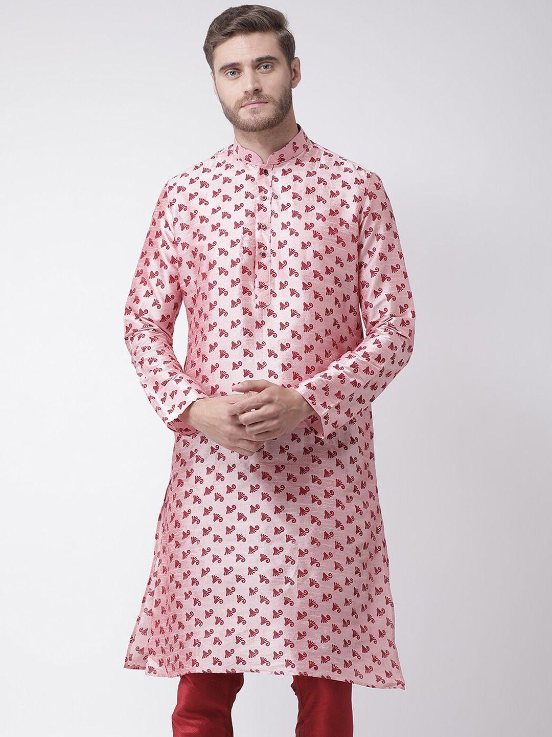 deyann men peach-coloured floral dupion silk kurta with churidar