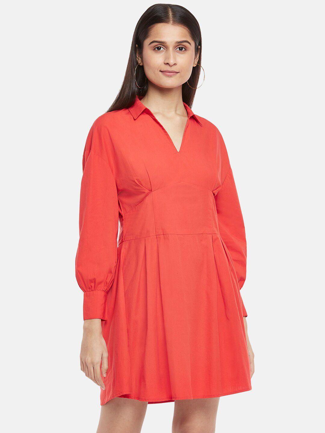 people women red pure cotton shirt dress