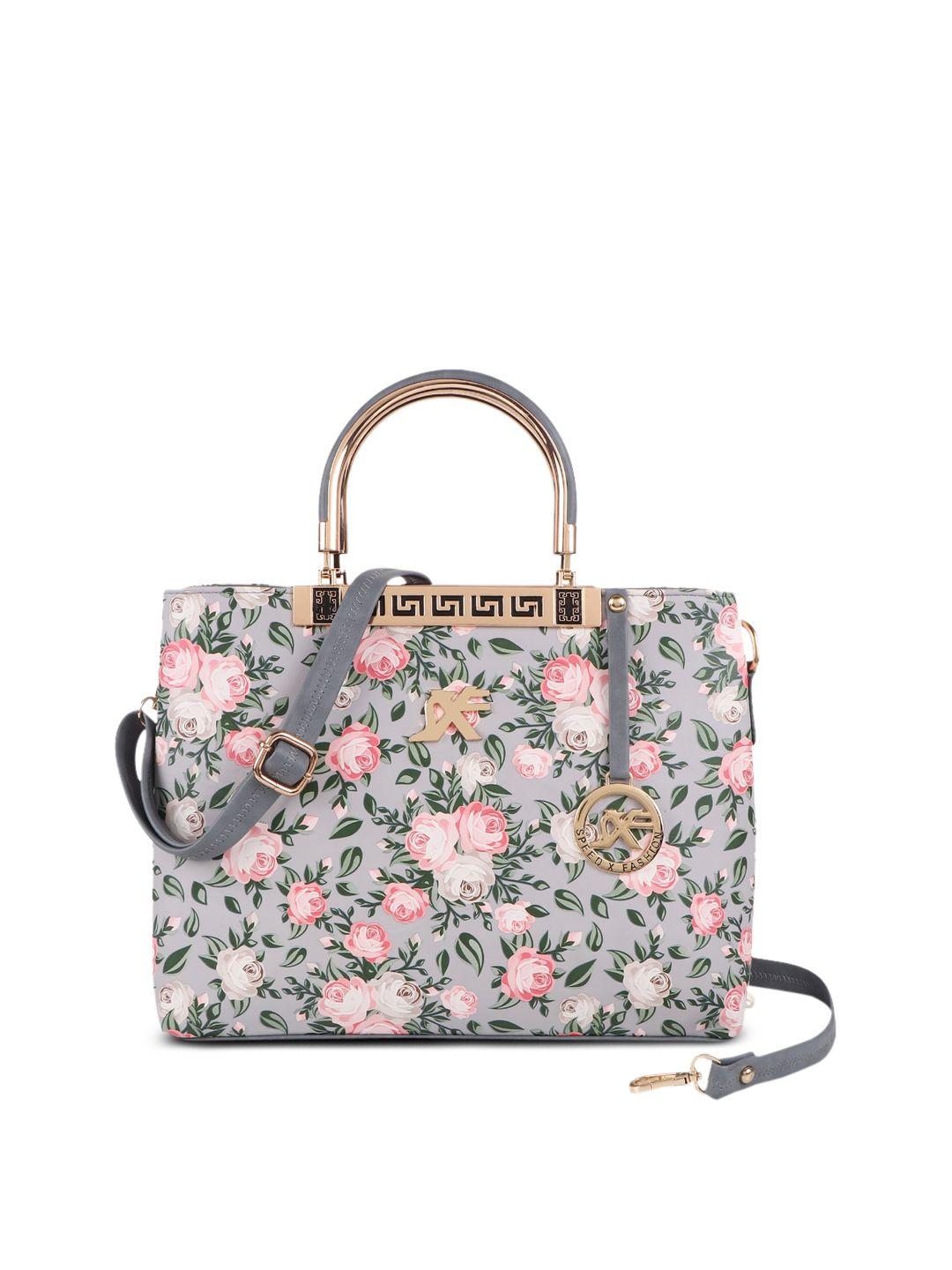 sxf speed x fashion grey floral printed pu bowling handheld bag