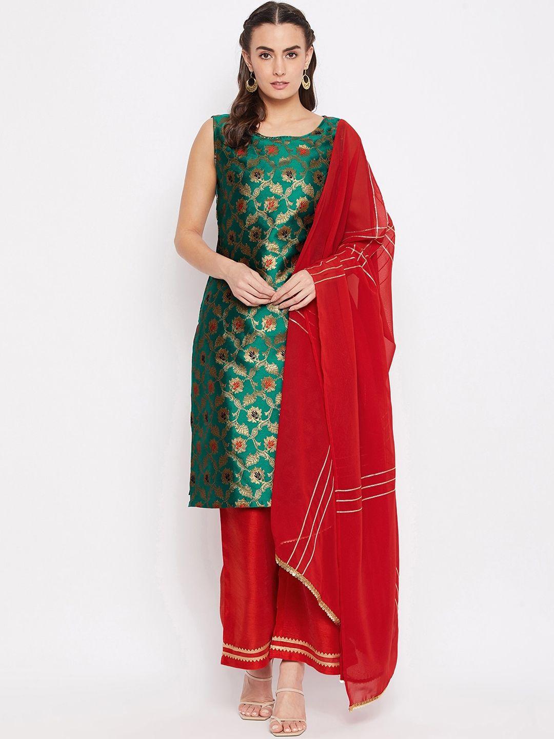 bitterlime women green ethnic motifs gotta patti kurta with trousers & dupatta