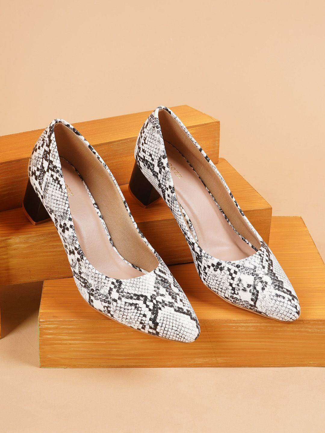 rubeezz white & grey animal printed party block pumps