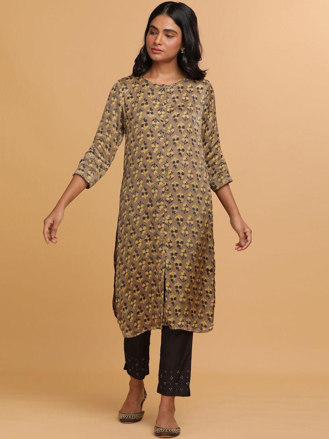 w the folksong collection - women beige ajrakh print mid-length kurta