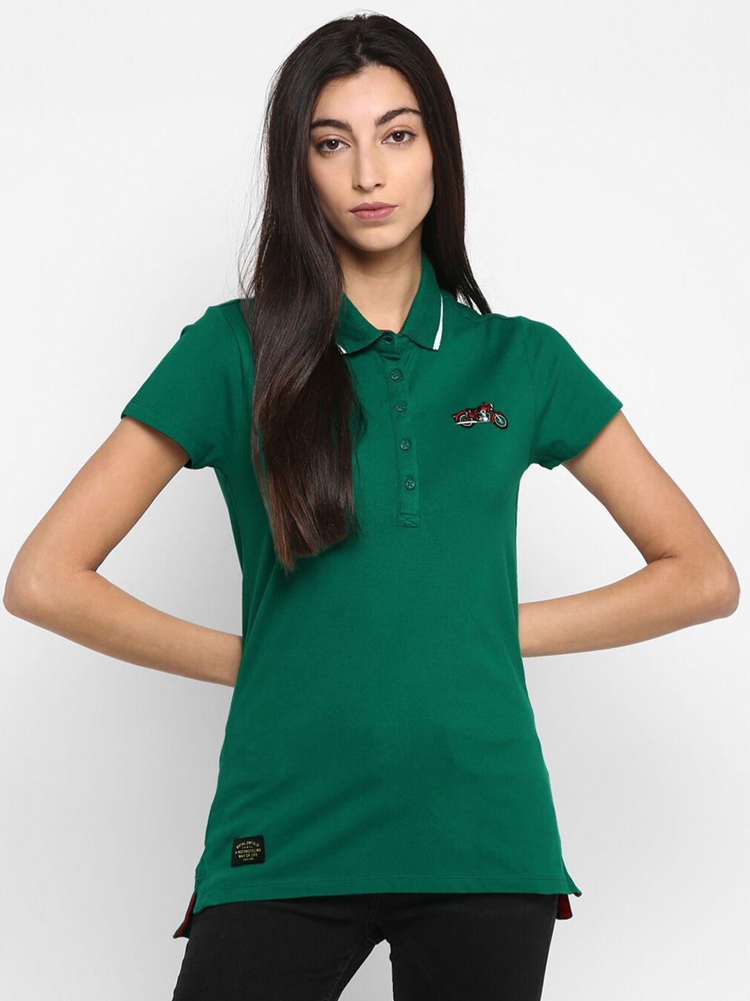 royal enfield women green polo collar t-shirt