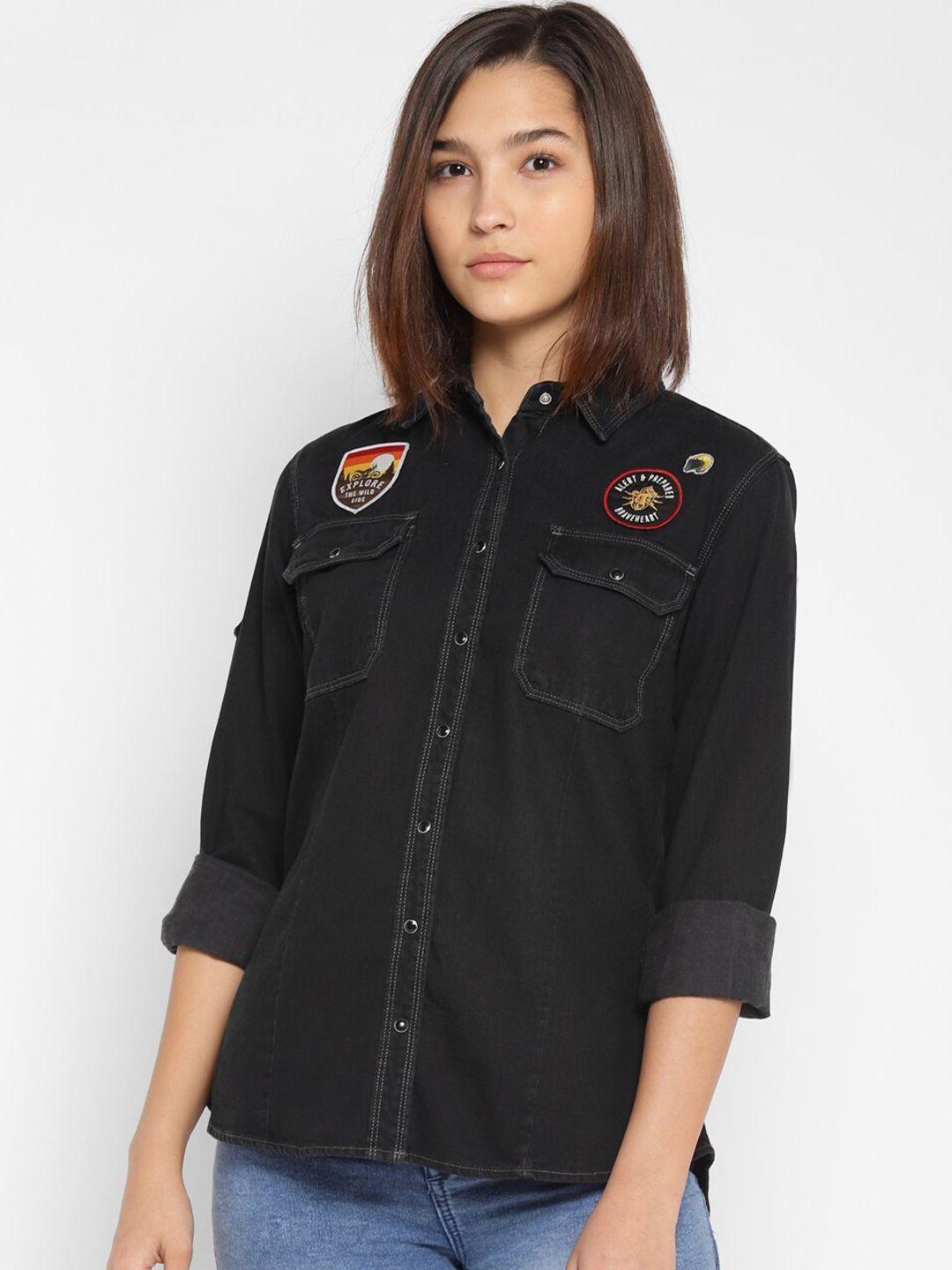 royal enfield women black casual denim shirt