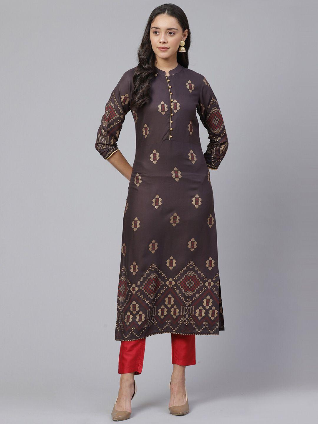 indo era women grey ethnic motifs printed kurta