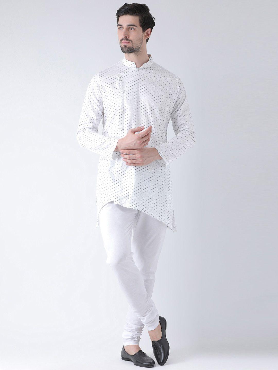 deyann men white floral printed angrakha kurta with churidar