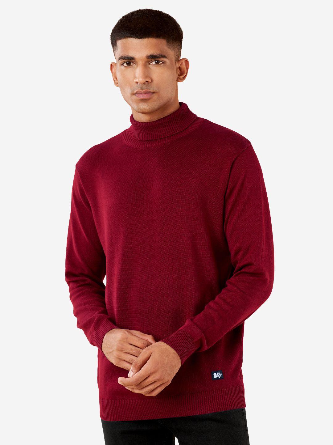 the souled store men red turtle neck cotton pullover