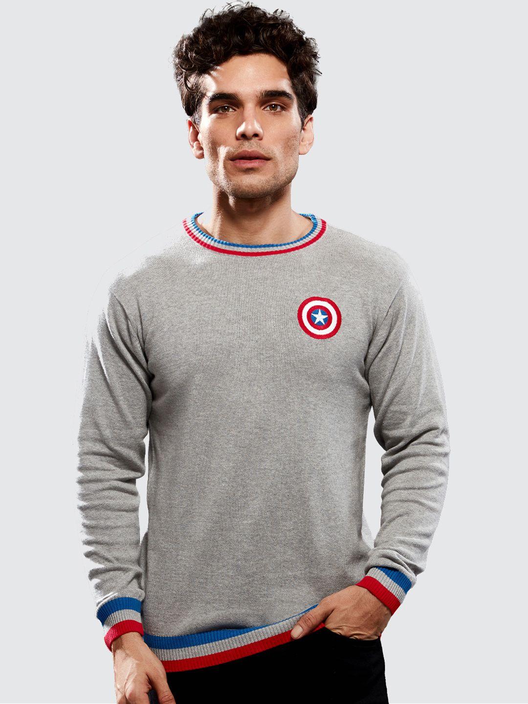 the souled store men captain america logo printed cotton pullover sweater