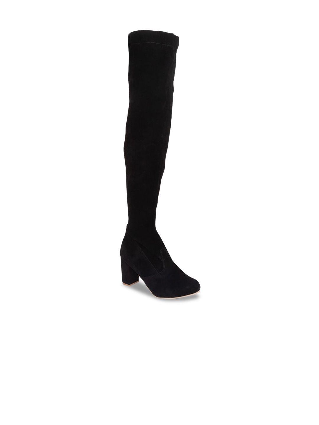 sole to soul women black suede high-top block heeled boots