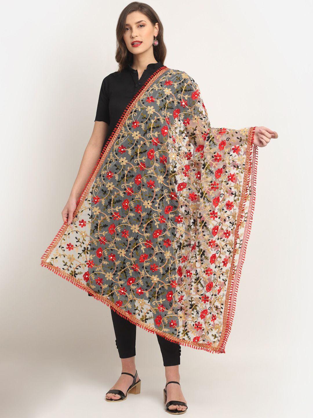 sugathari multicoloured ethnic motifs embroidered kalamkari dupatta with mirror work