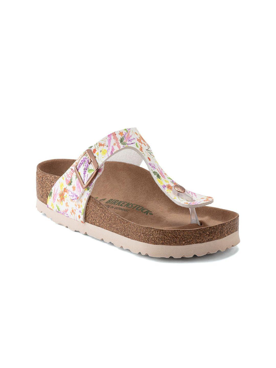 birkenstock women beige printed gizeh t-strap flats