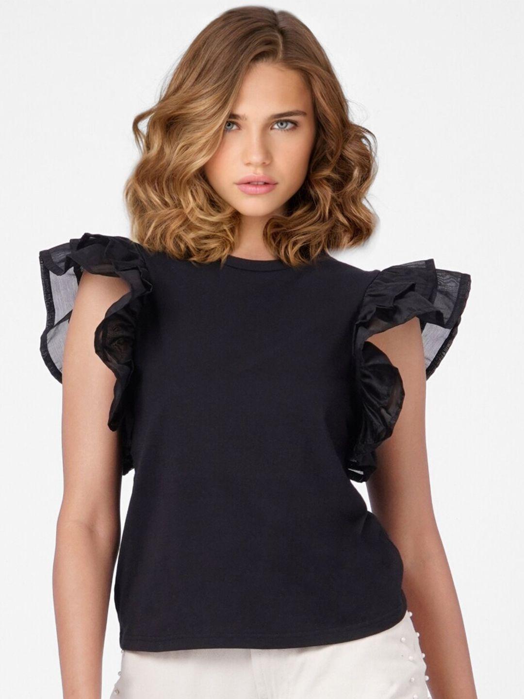 only black ruffles organic cotton top