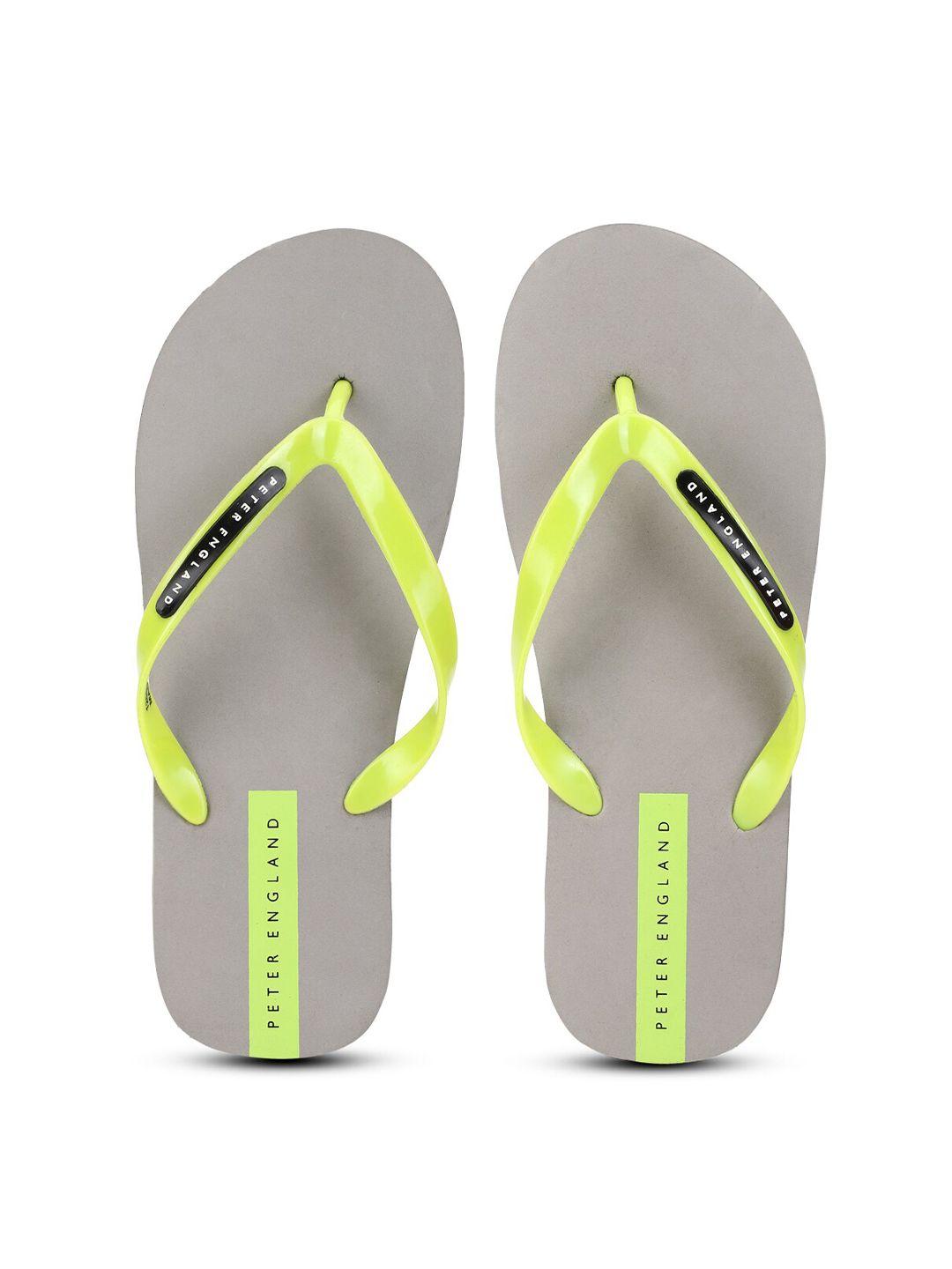 peter england men grey & lime green rubber thong flip-flops