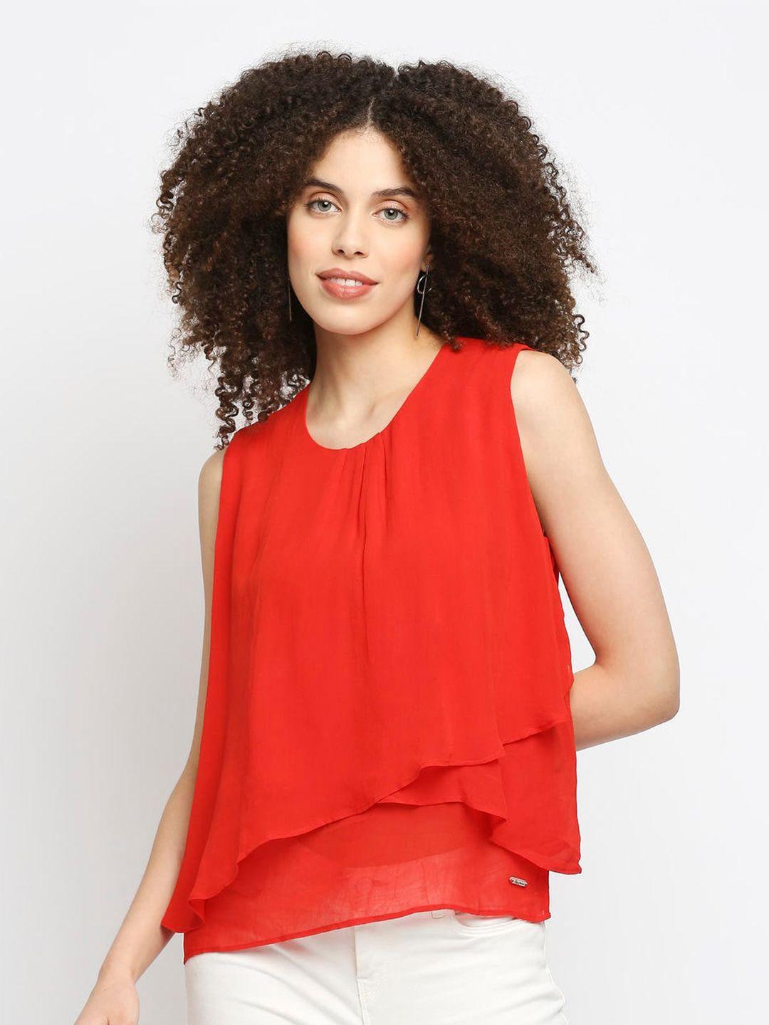 pepe jeans red asymmetric layered top