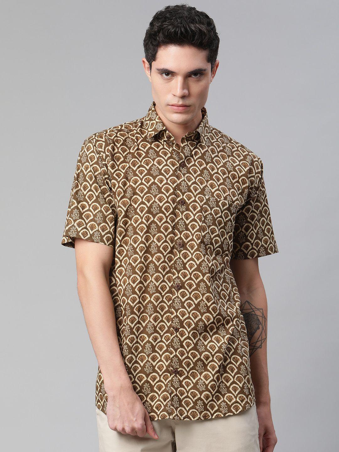 millennial men brown comfort printed casual shirt