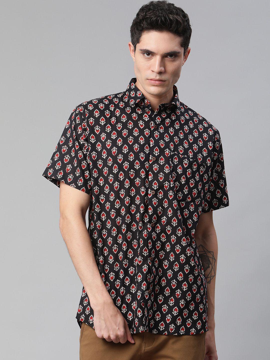 millennial men black comfort printed casual shirt