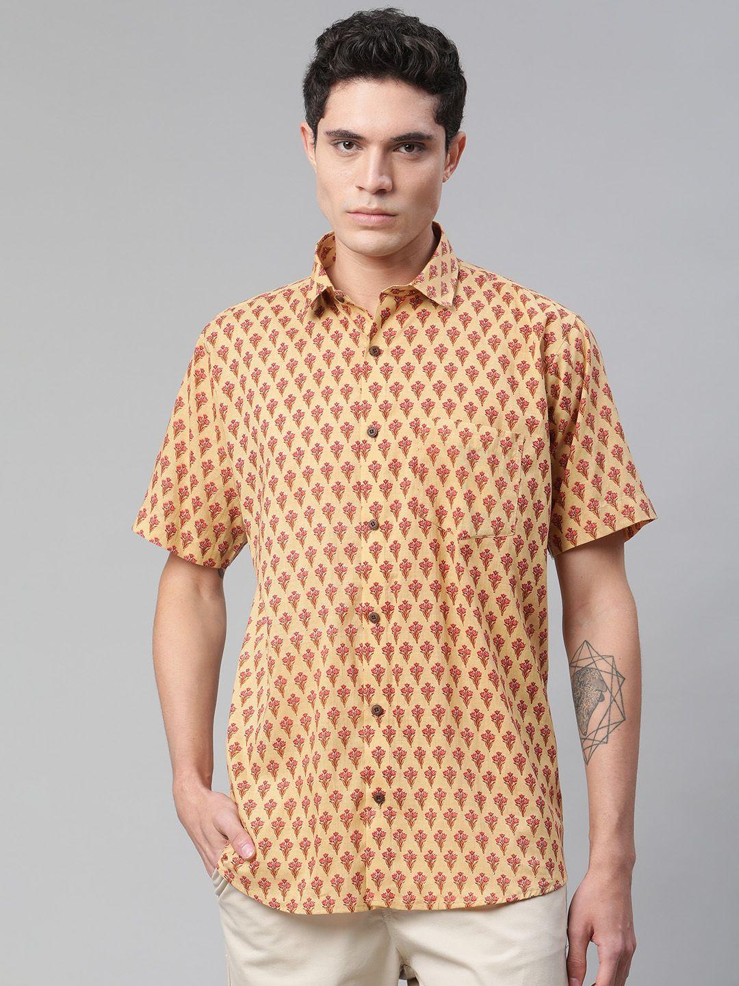 millennial men mustard yellow comfort printed casual shirt