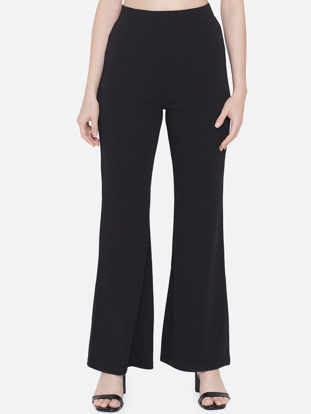 orchid hues women black relaxed straight fit high-rise trousers