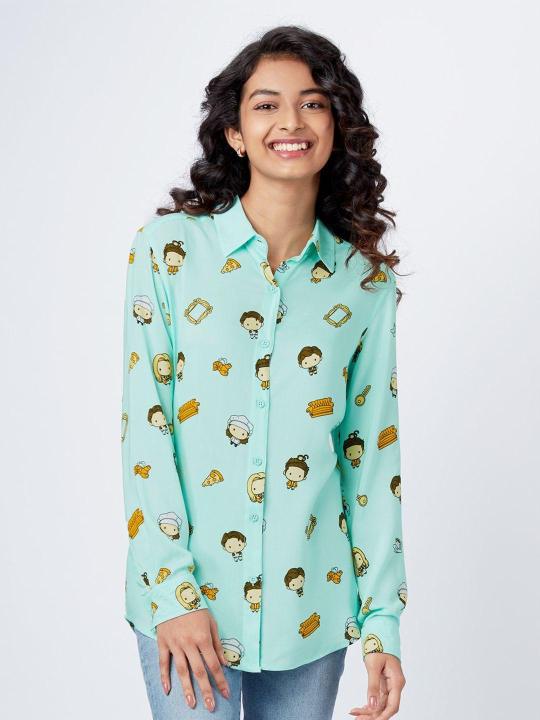 the souled store women pastel green modern printed casual shirt