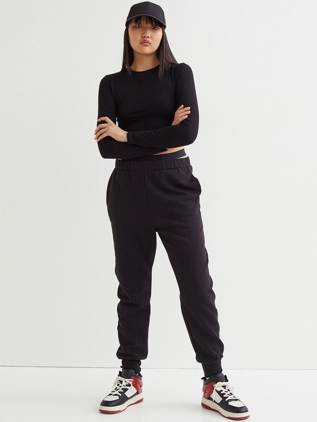 h&m women solid hog rise tapered fit joggers