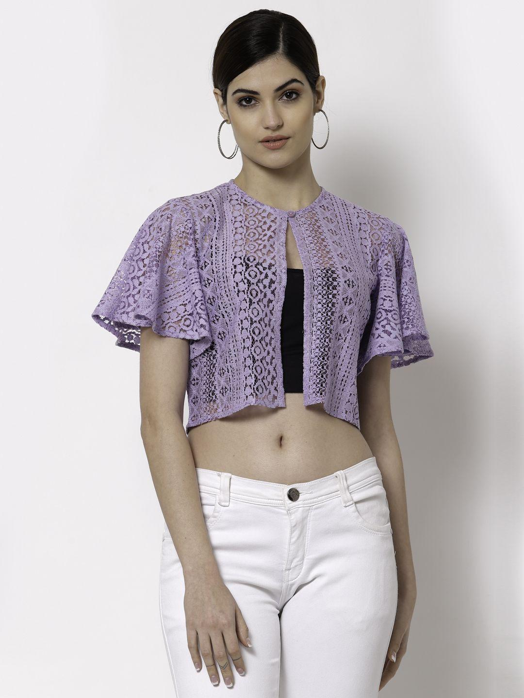 style quotient women purple crop sheer shrug