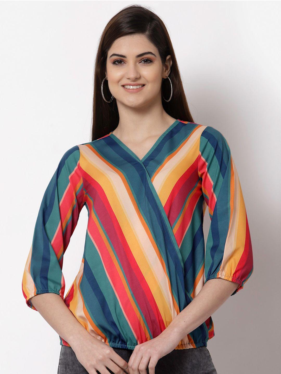 style quotient multicoloured striped crepe wrap top