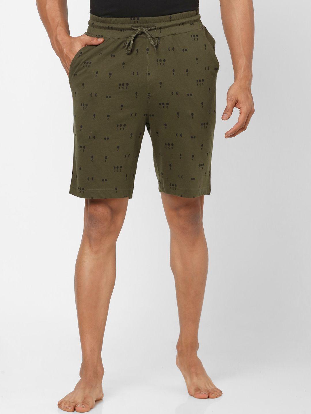 ajile by pantaloons men olive green printed slim fit pure cotton shorts