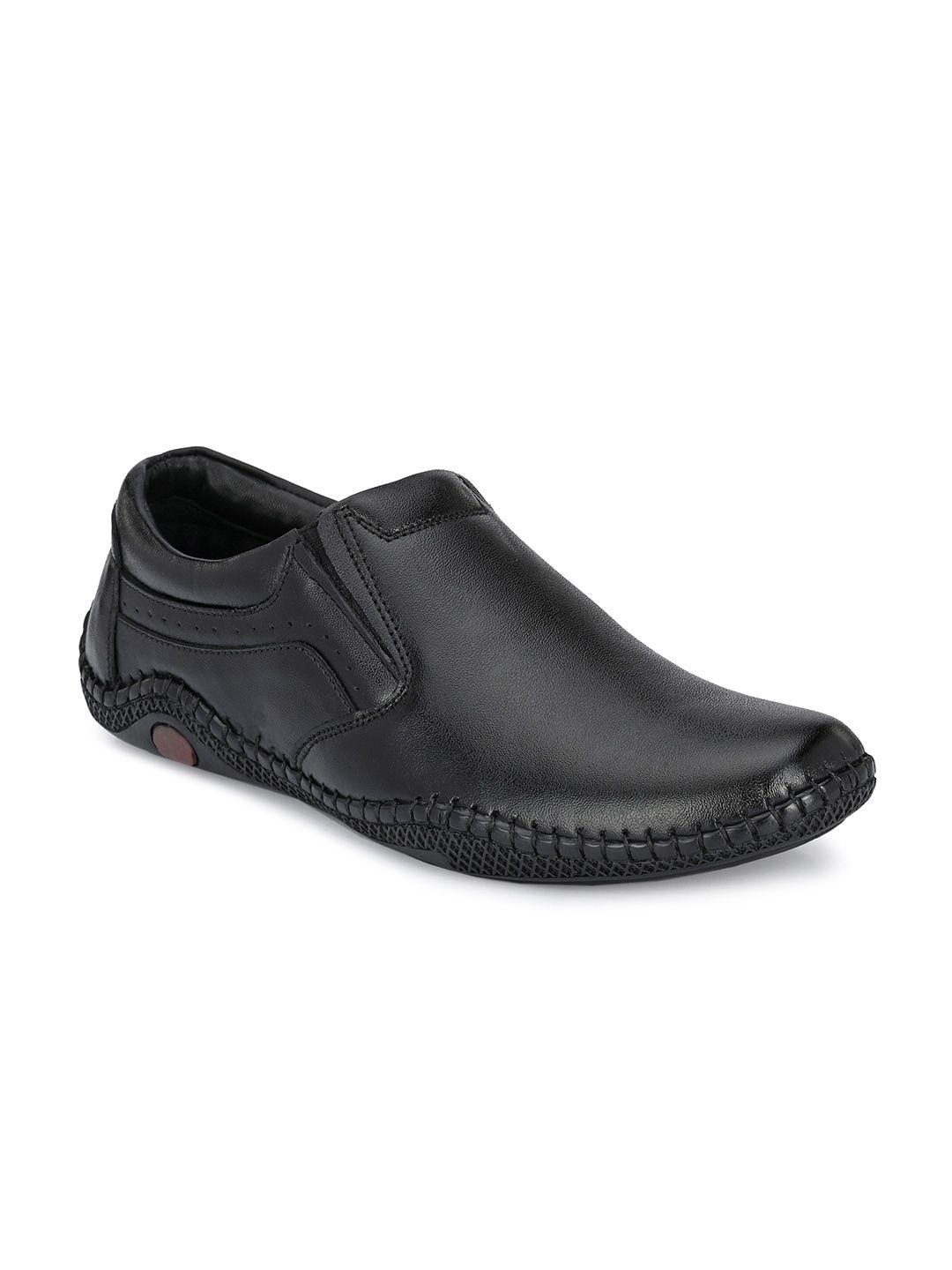 mactree men black solid leather formal slip-on