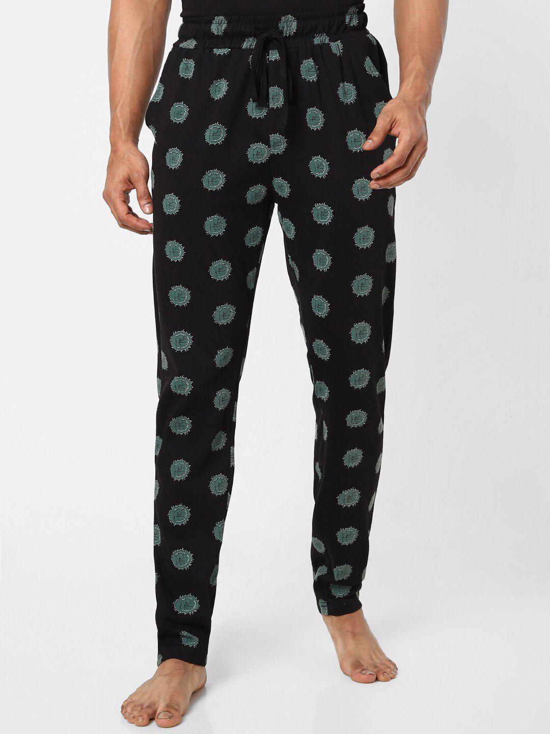 ajile by pantaloons men black printed lounge pants