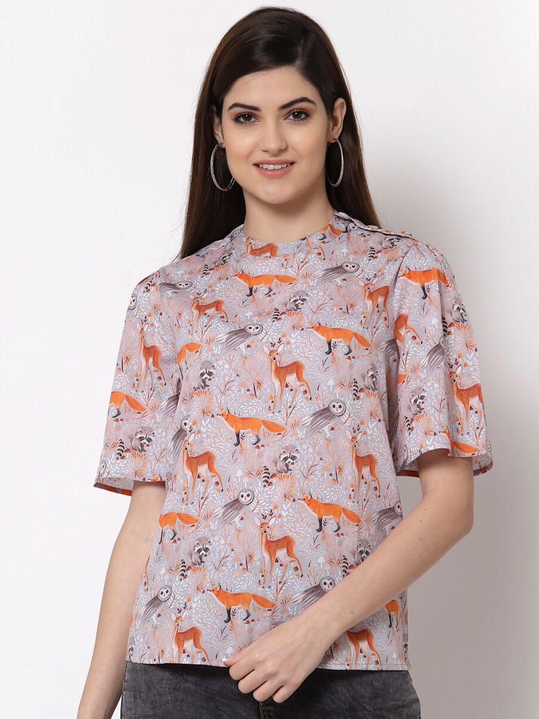 style quotient grey floral print crepe top