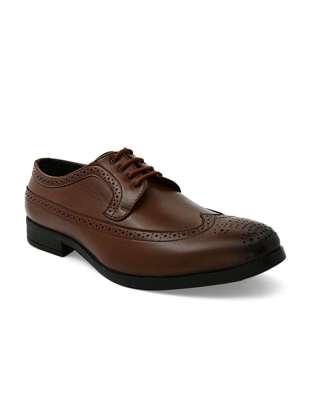 invictus men tan brown textured faux leather formal brogues