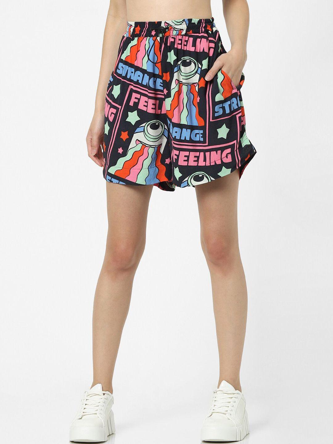 only women black printed high-rise shorts