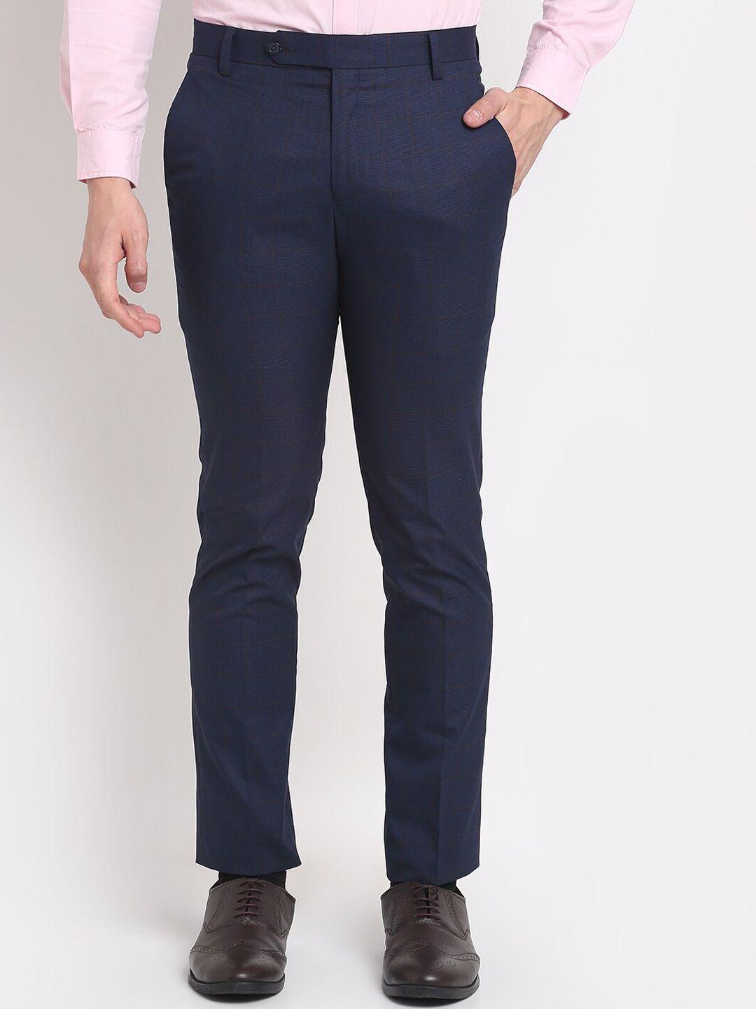 ennoble men blue smart tapered fit easy wash trousers