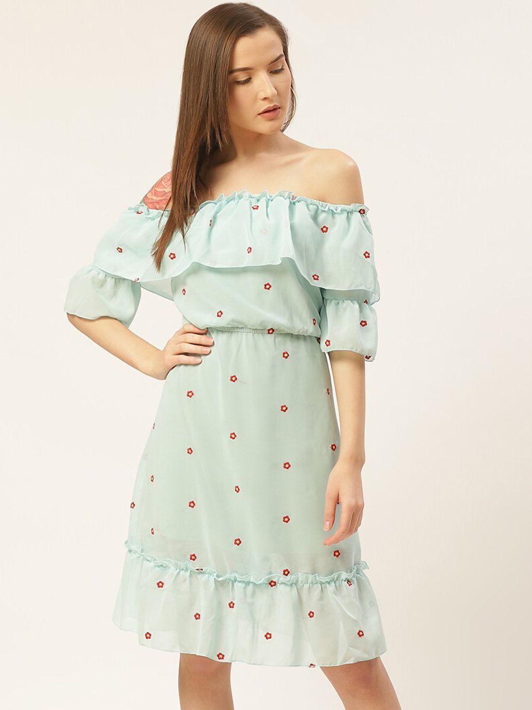 dodo & moa blue floral off-shoulder georgette dress