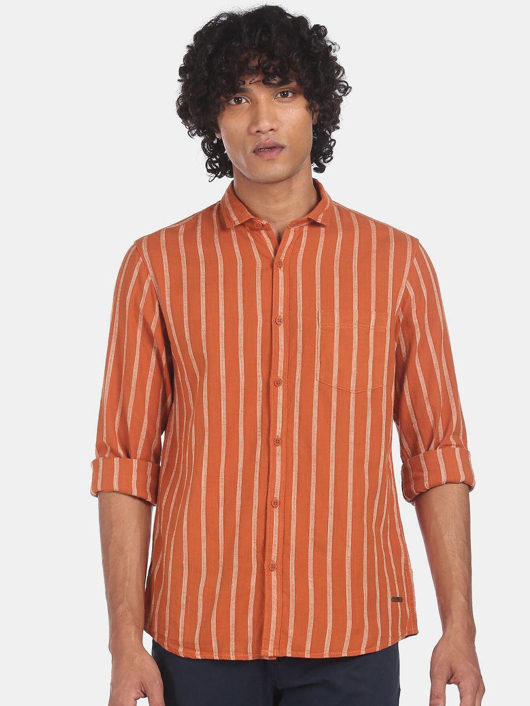 cherokee men orange striped casual shirt