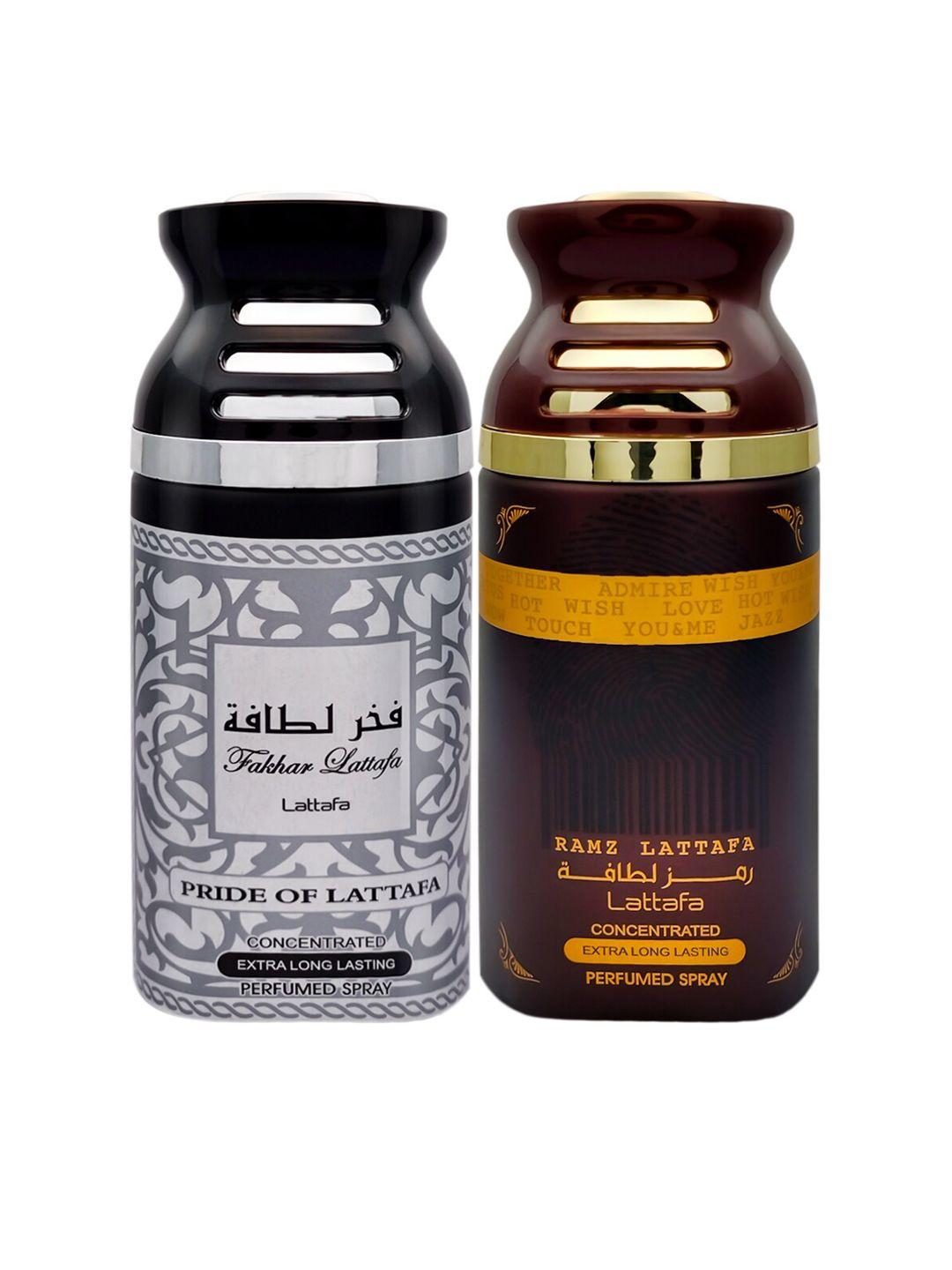 lattafa set of 2 fakhar black pride of lattafa & ramz gold perfumed spray body