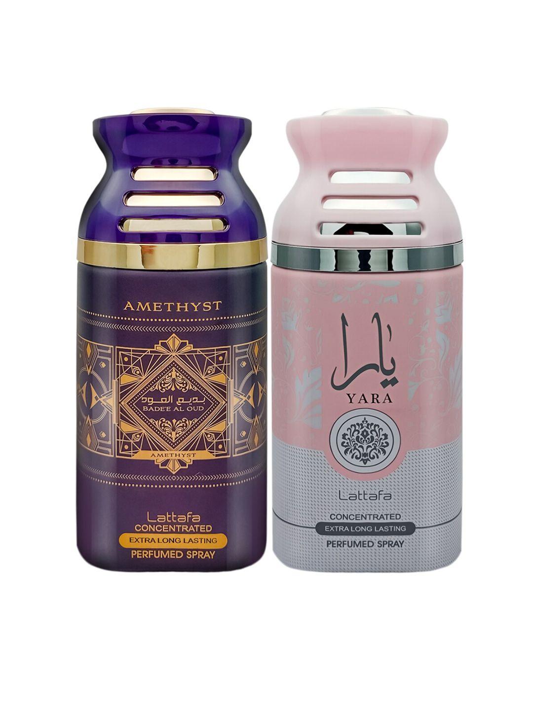 lattafa pack of 2 badee al oud & yara perfumed spray - 250ml each