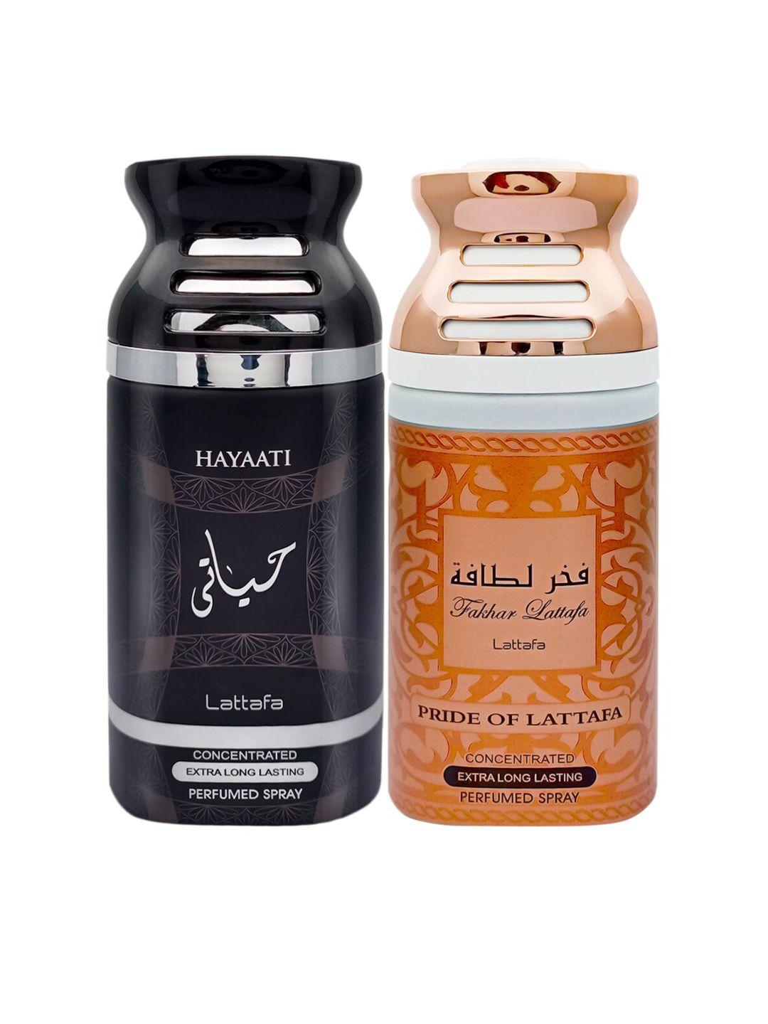 lattafa set of 2 black hayaati & fakhar imported perfumed body spray 250 ml