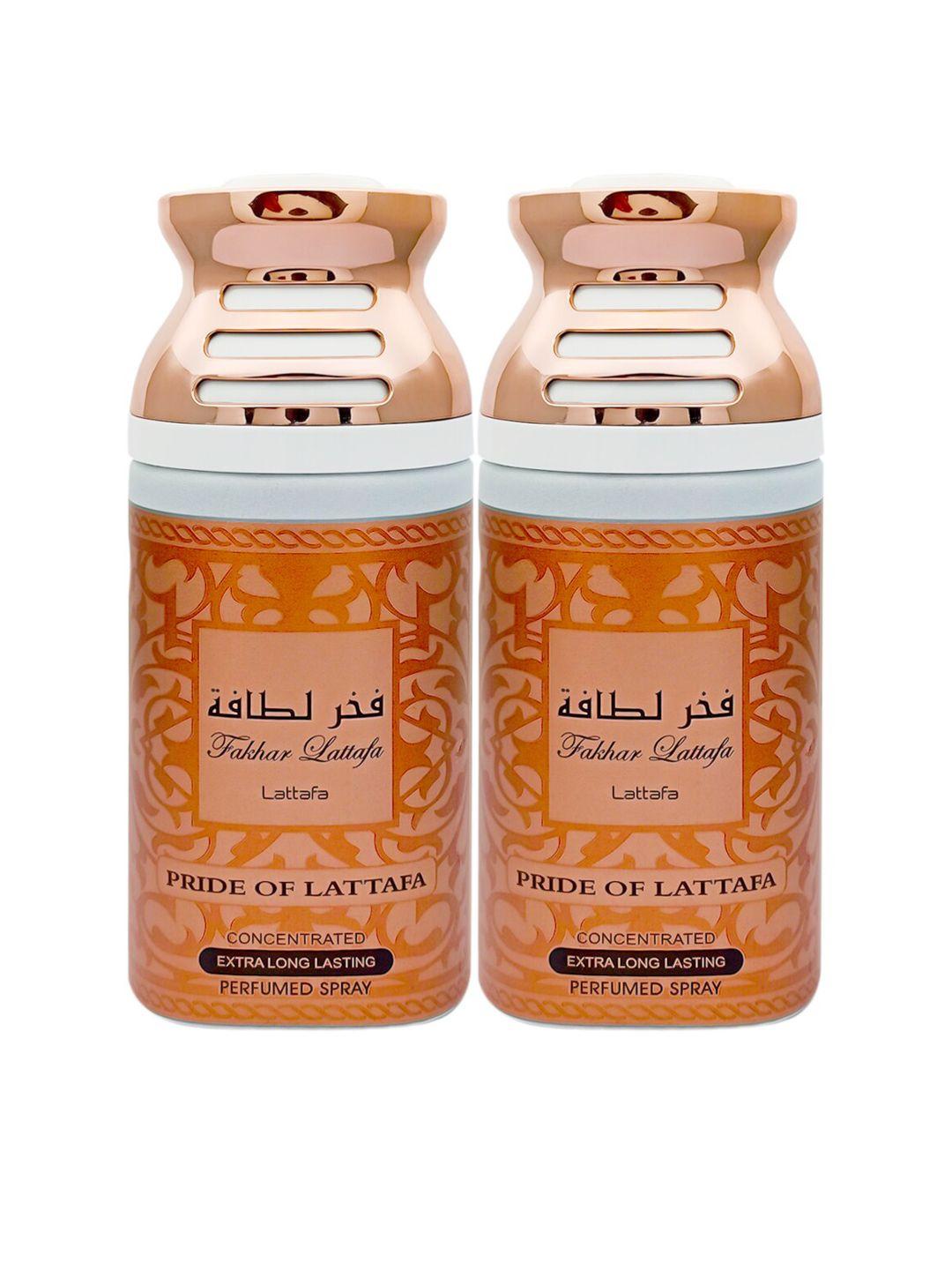 lattafa fakhar pink pride of lattafa pack of 2 perfumed body spray deodorant- 250ml each