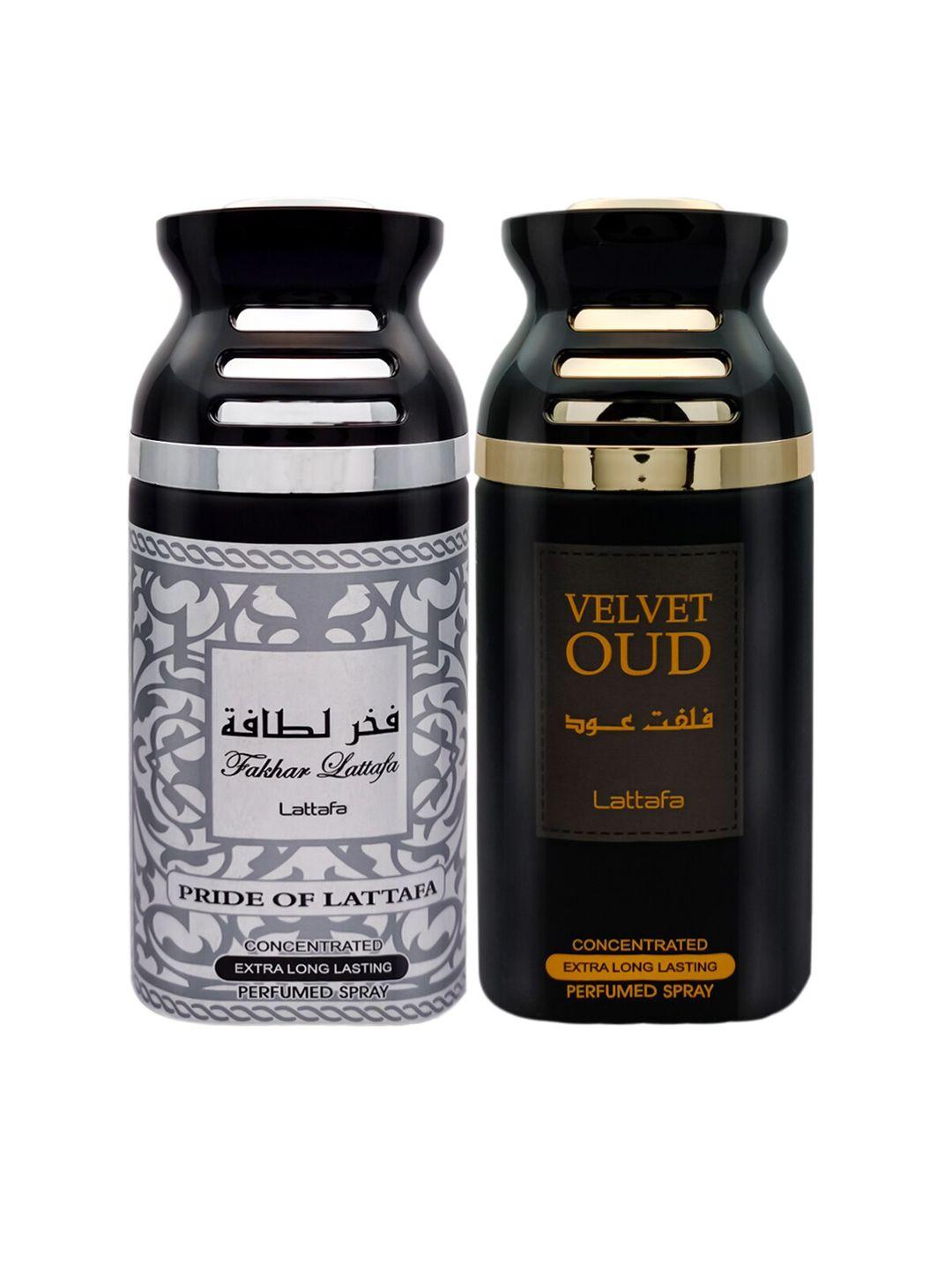 lattafa fakhar pride of lattafa & velvet pack of 2 oud perfumed body spray 250ml each