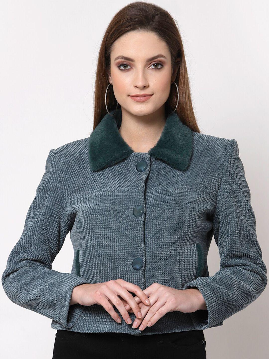 juelle women teal blue solid pea coat