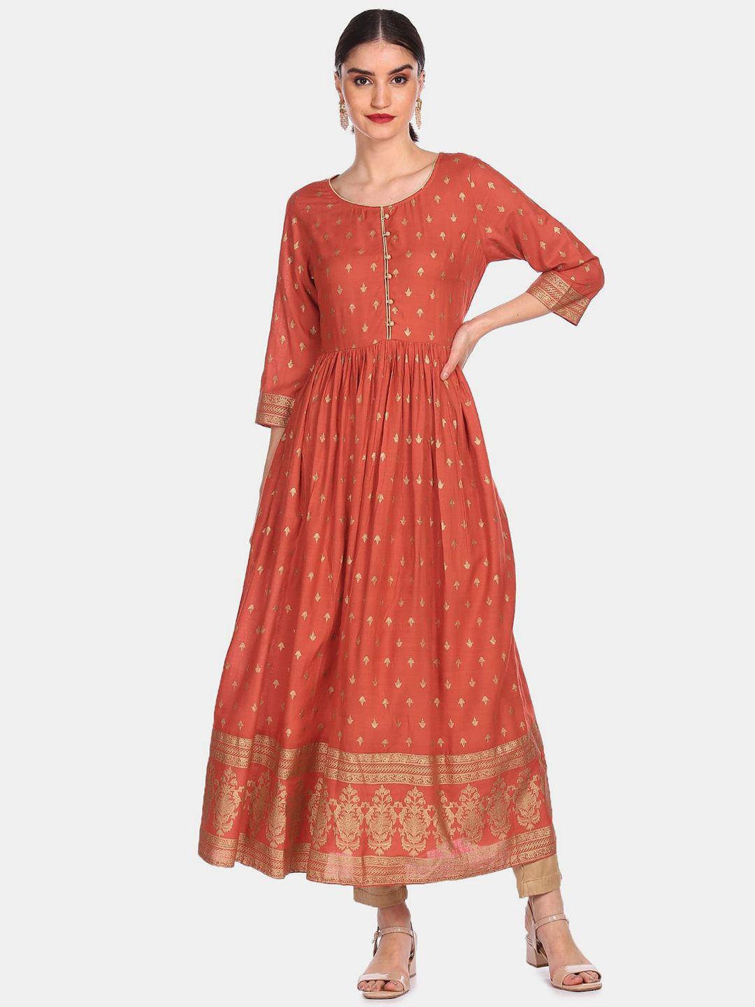 anahi women rust ethnic motifs printed anarkali kurta