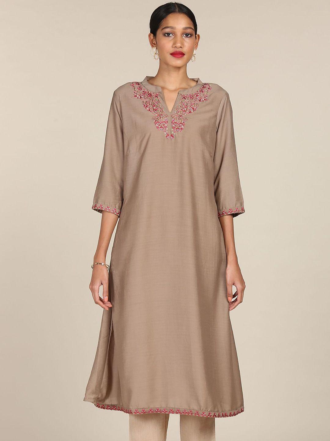 anahi women beige embroidered thread work kurta